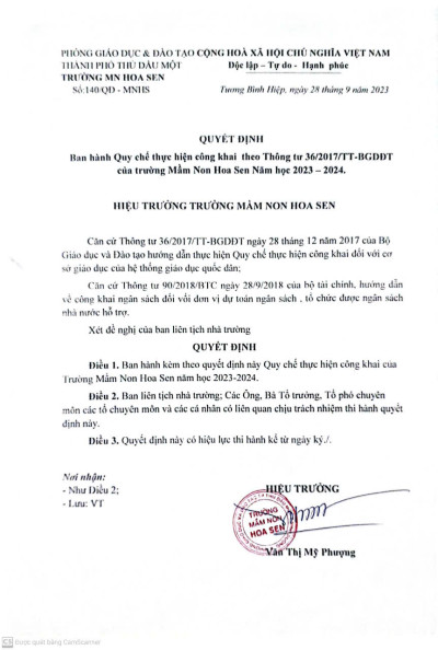 TRƯỜNG MẦM NON HOA SEN  THỰC HIỆN 3 CÔNG KHIAI NĂM HỌC 2023-2024